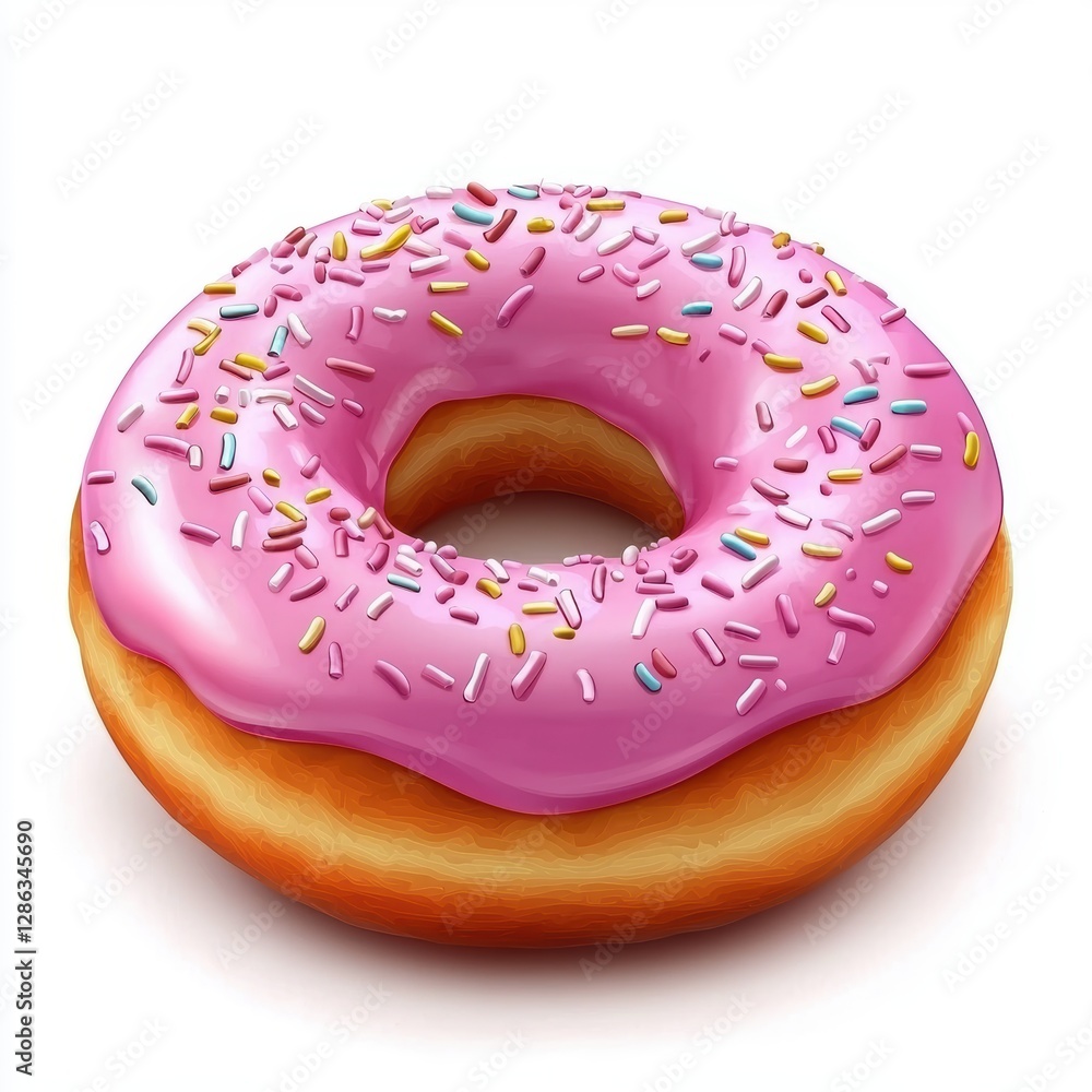 Fresh doughnut with pink icing and sprinkles isolated on white background Fresh doughnut with pink icing and sprinkles isolated on white background