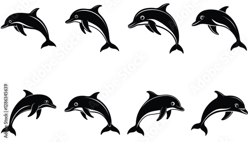 Sea silhouettes set. Dolphoin Vector Silhouette set Collection.