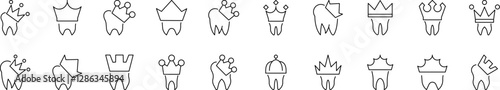 Collection of Dental Crown Related Line Icons. Outline Signs for Graphic and Web Design, Apps, Adverts, Various Cards