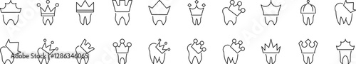 Set of Dental Crown Related Line Icons. Outline Signs for Graphic and Web Design, Apps, Adverts, Various Cards