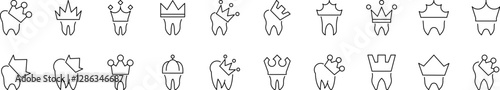 Dental Crown Line Icon Collection. Outline Signs for Graphic and Web Design, Apps, Adverts, Various Cards