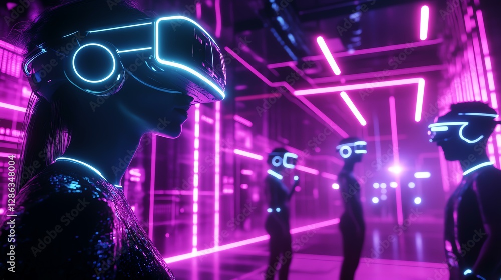 Futuristic VR experience with neon lights. Futuristic VR experience with neon lights.