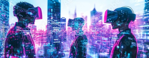 Futuristic scene with virtual reality users