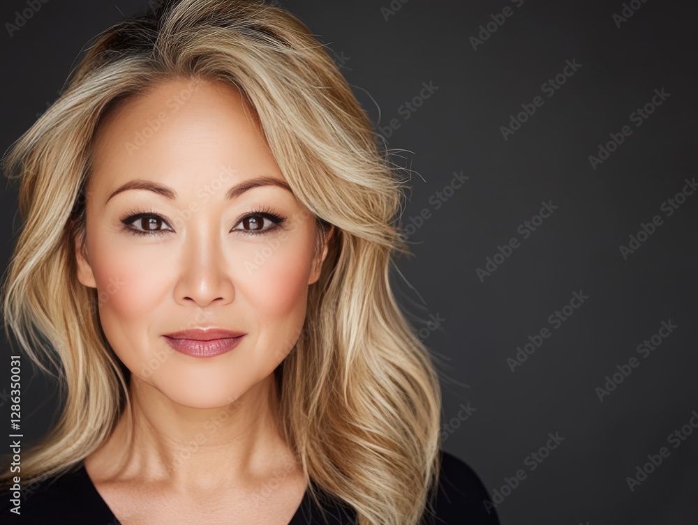 Confident mature blonde woman in elegant black attire posing with determination and poise in modern professional portrait conveying strength success and leadership stock photo Confident mature blonde woman in elegant black attire posing with determination and poise in modern professional portrait conveying strength success and leadership stock photo