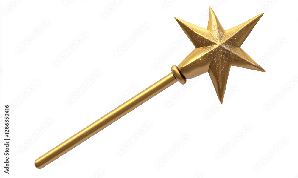 Gold star-topped scepter isolated on white for fantasy or royalty themes Gold star-topped scepter isolated on white for fantasy or royalty themes