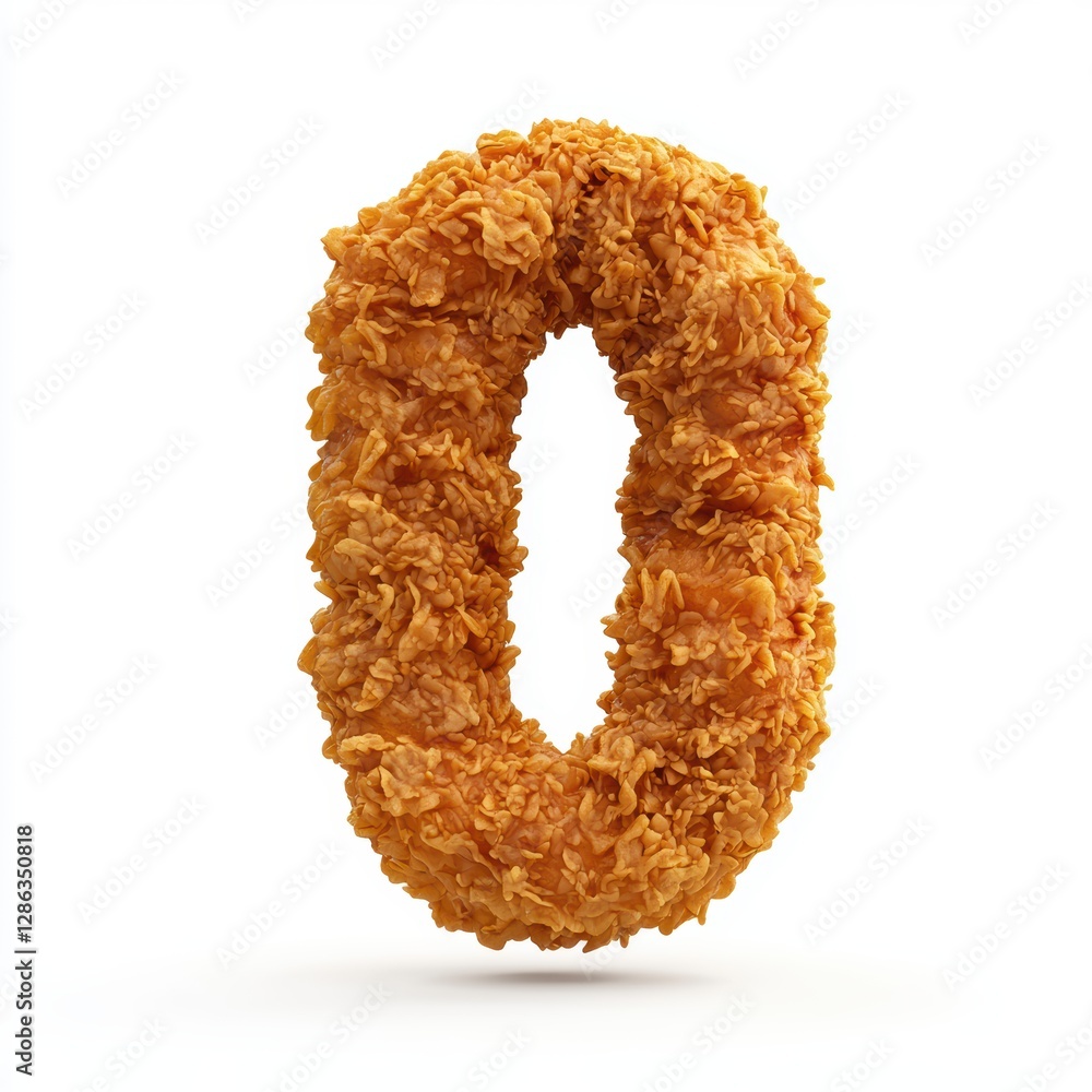 Number 0 made of juicy deep-fried chicken drumsticks with a rich, crispy coating isolated on a clean white background