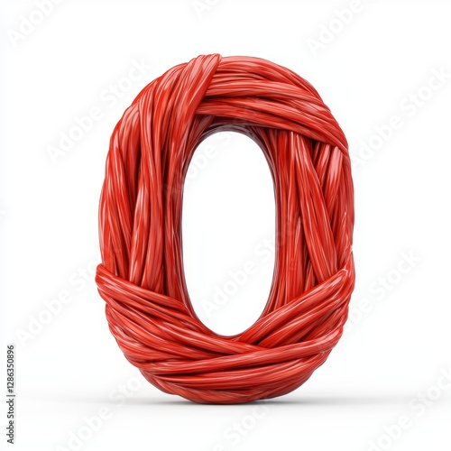 Number 0 made of layered red muscle fibers with hyper-realistic texture isolated on a clean white background photo