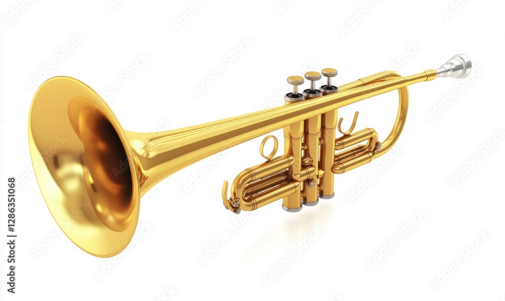 Obraz premium Gold trumpet isolated on white background, ready for music production (1)