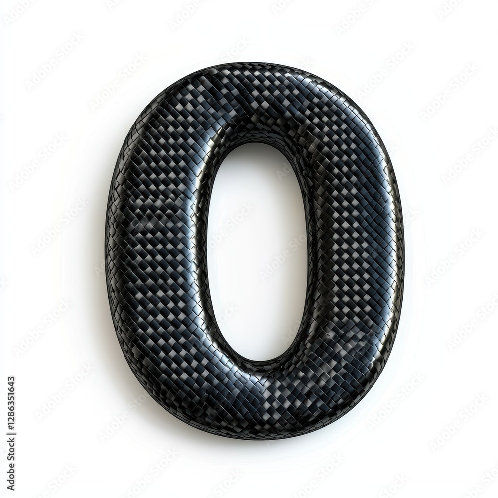 Number 0 made of sleek black carbon fiber with a high-tech textured weave pattern isolated on a clean white background Number 0 made of sleek black carbon fiber with a high-tech textured weave pattern isolated on a clean white background