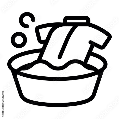 icon of a shirt being washed in a basin with bubbles representing laundry hand washing clothes and cleaning.