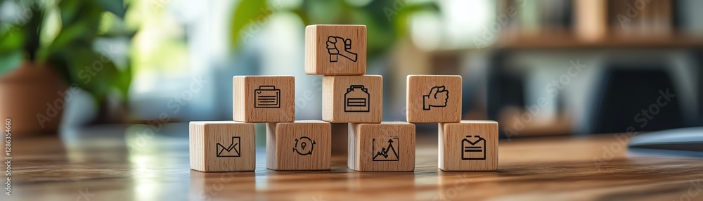 Fototapeta premium Creative onboarding concept with wooden cubes