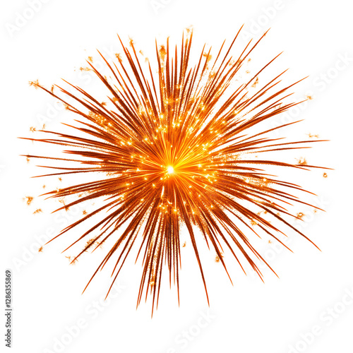 A Strong Orange Flame from a Firework Display Bursting Isolated on Transparent Background