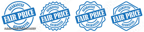 Fair price grunge rubber stamp icon set collection. Fair price guarantee stamp badge emblem for marketing. Promotional fair trade certification sign for branding. Vector illustration