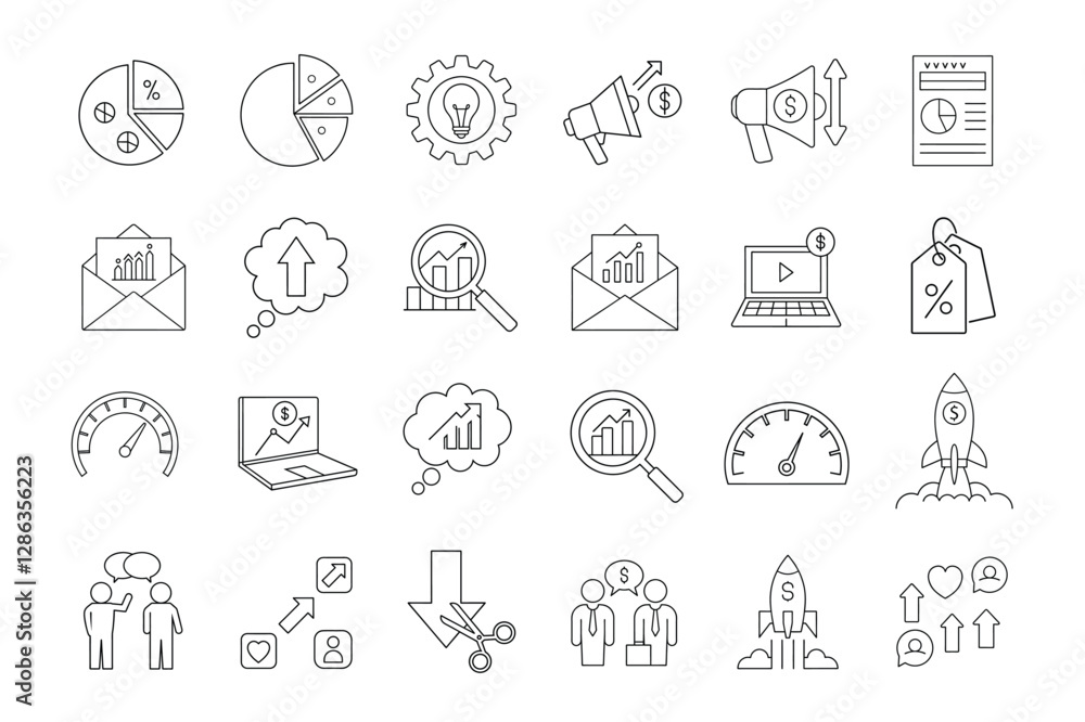 editable line art of profit icon set on white background editable line art of profit icon set on white background