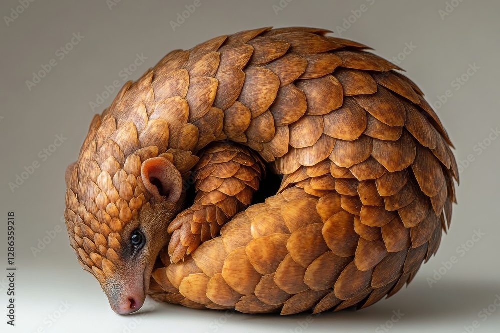 Cute and Unique Pangolin with Detailed Scaling, Curled Up in a Cozy Position Cute and Unique Pangolin with Detailed Scaling, Curled Up in a Cozy Position