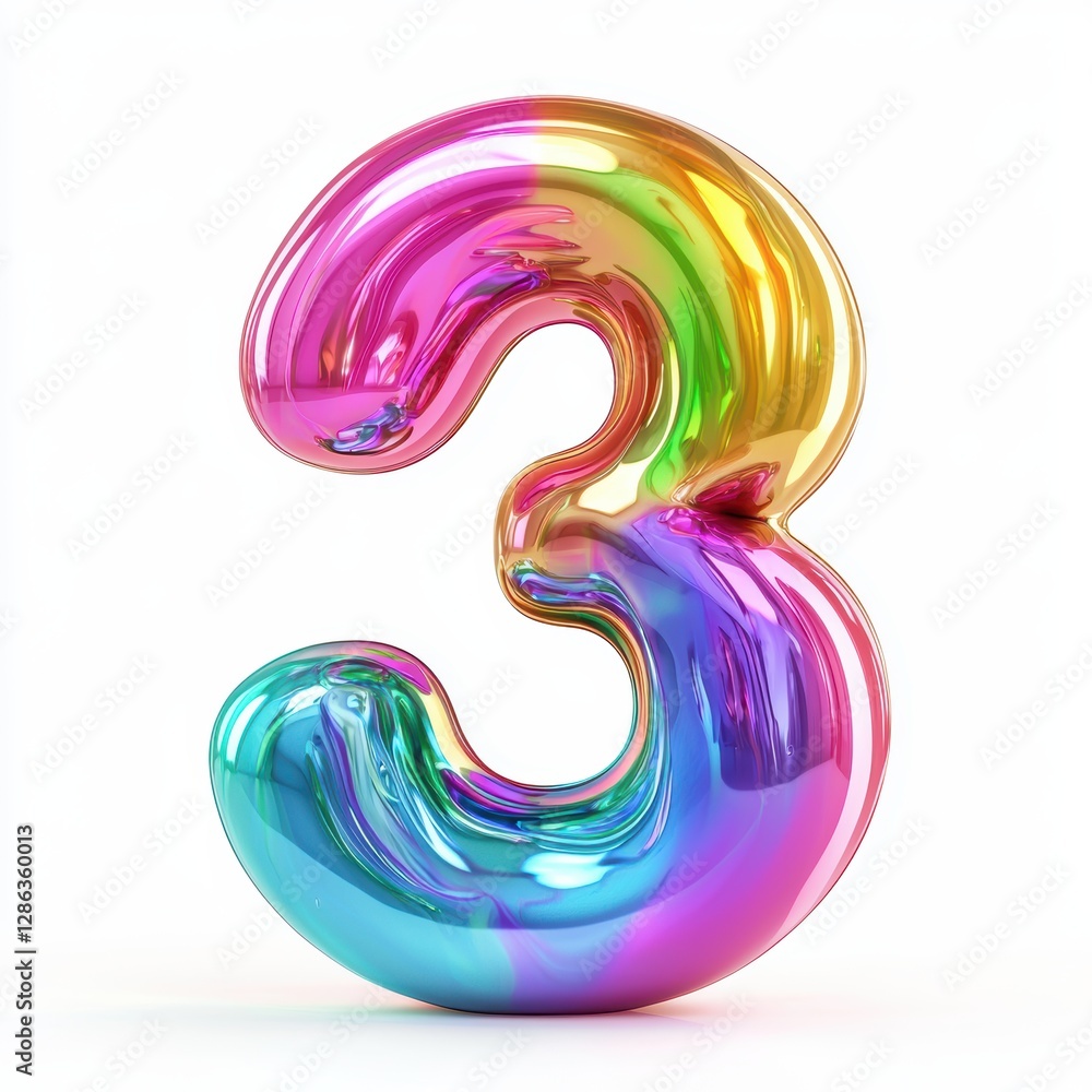 Number 3 made of vibrant rainbow slime with swirling neon colors and glossy reflections isolated on a clean white background Number 3 made of vibrant rainbow slime with swirling neon colors and glossy reflections isolated on a clean white background