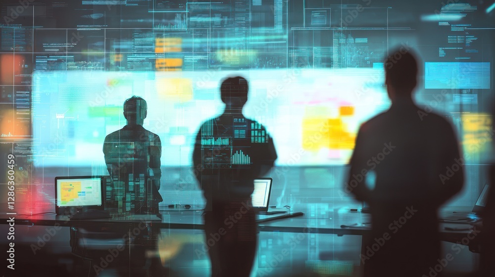 Cybersecurity Team Analyzing Data on Large Screen Cybersecurity Team Analyzing Data on Large Screen