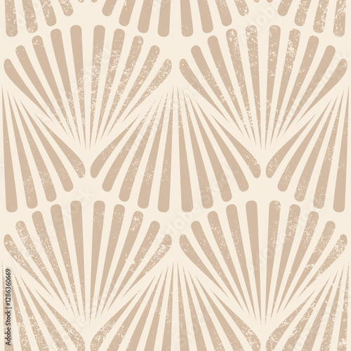 Retro seamless marine pattern with beige shells. Vintage geometric pattern of shells in 60s style.