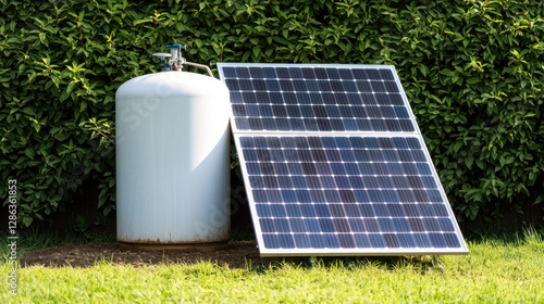 Green Energy and Water Conservation Concept, solar powered water tank providing clean water in green environment