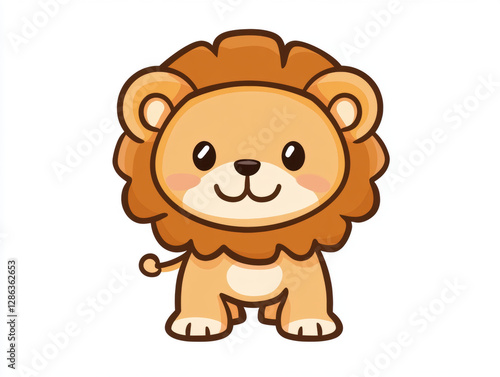 Cute cartoon lion with friendly expression and fluffy mane. Ideal for children illustrations and educational materials