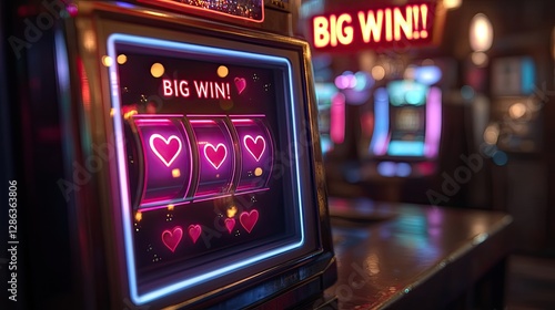 Casino slot machine with hearts, big win photo