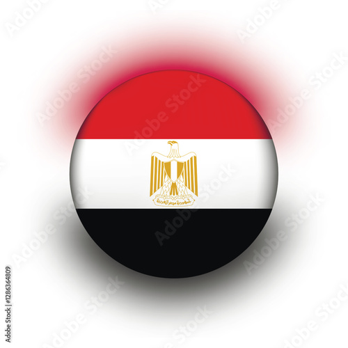 Glass light ball with flag of Egypt. Round sphere, template icon. National symbol. Glossy realistic ball, 3D abstract vector illustration highlighted on a white background. Big bubble.