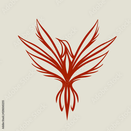 Phoenix bird logo. Freedom, hope, regeneration concept. Beautiful symbolic mythical animal silhouette. Flight icon. Elegant, decorative style graphic illustration. Fire flying wings.