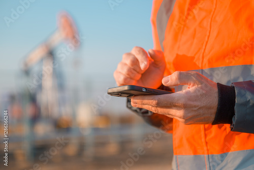 Wallpaper Mural Drilling rig engineer using smartphone while supervising the process of oil and gas, monitoring rig performance in field Torontodigital.ca