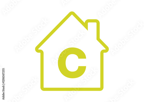 Outline house with Green C Classification Home Energy Efficiency Scale Sustainability Economy