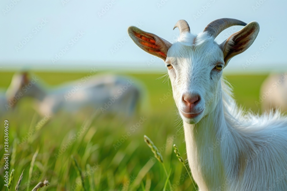 Obraz premium Premium Quality Visual of White Goat at the Farm in Grass