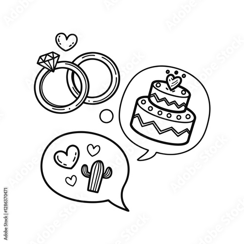  Valentine's day doodle set wedding ring