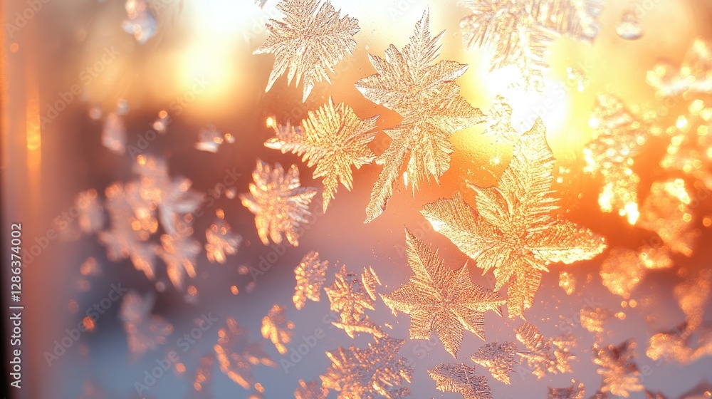 Stunning Frost Patterns on Window at Sunset Stunning Frost Patterns on Window at Sunset