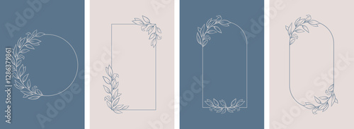 Set of hand drawn vector flower frame, tropical leaves, floral border, wildflower, eucalyptus wreath, branches. Ornament of botanical silhouette element vector. Nature card in minimal line style