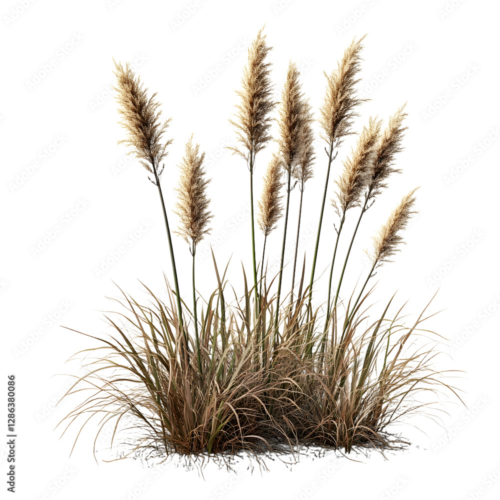 Fototapeta premium Pampas grass with delicate beige blades clustered on a transparent background
