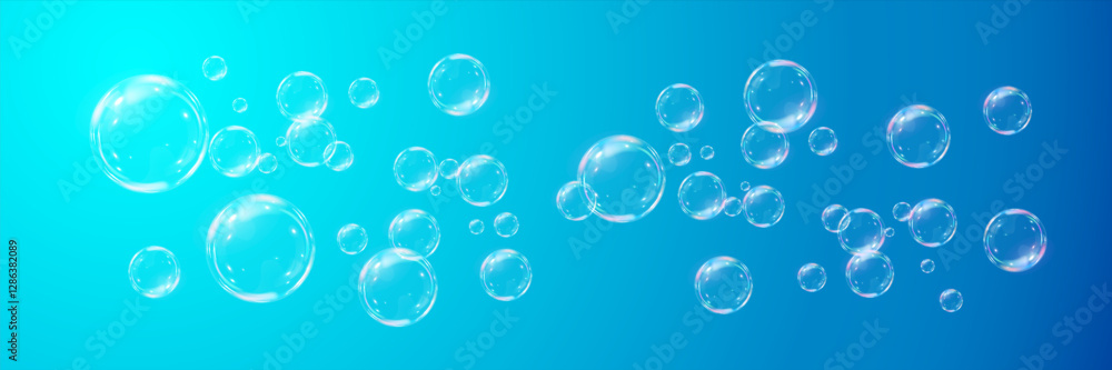 Set of soap bubbles with rainbow reflection. Light blue background. Vector PNG. Set of soap bubbles with rainbow reflection. Light blue background. Vector PNG.