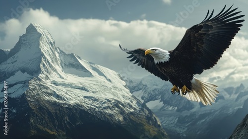 Wallpaper Mural An American bald eagle soaring in the sky over a mountain range Torontodigital.ca