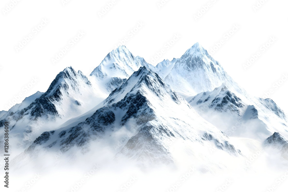 Snow-capped mountain range in dramatic lighting, winter wonderland scene Snow-capped mountain range in dramatic lighting, winter wonderland scene