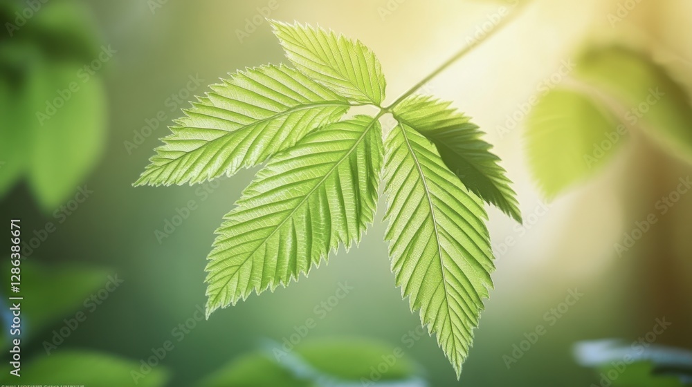 Close-up Fresh Green Leaves with Sunlight Shining Through Nature Close-up Fresh Green Leaves with Sunlight Shining Through Nature