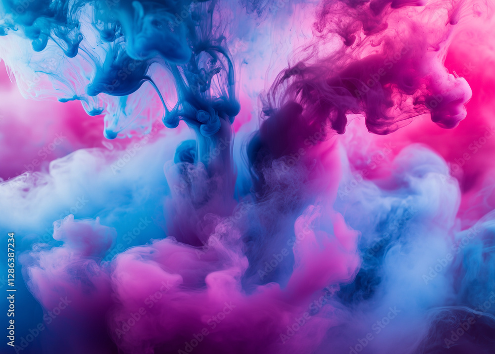 Fototapeta premium Abstract Swirling Neon Pink and Blue Ink in Water Vibrant Color Explosion Artistic Fluid Design