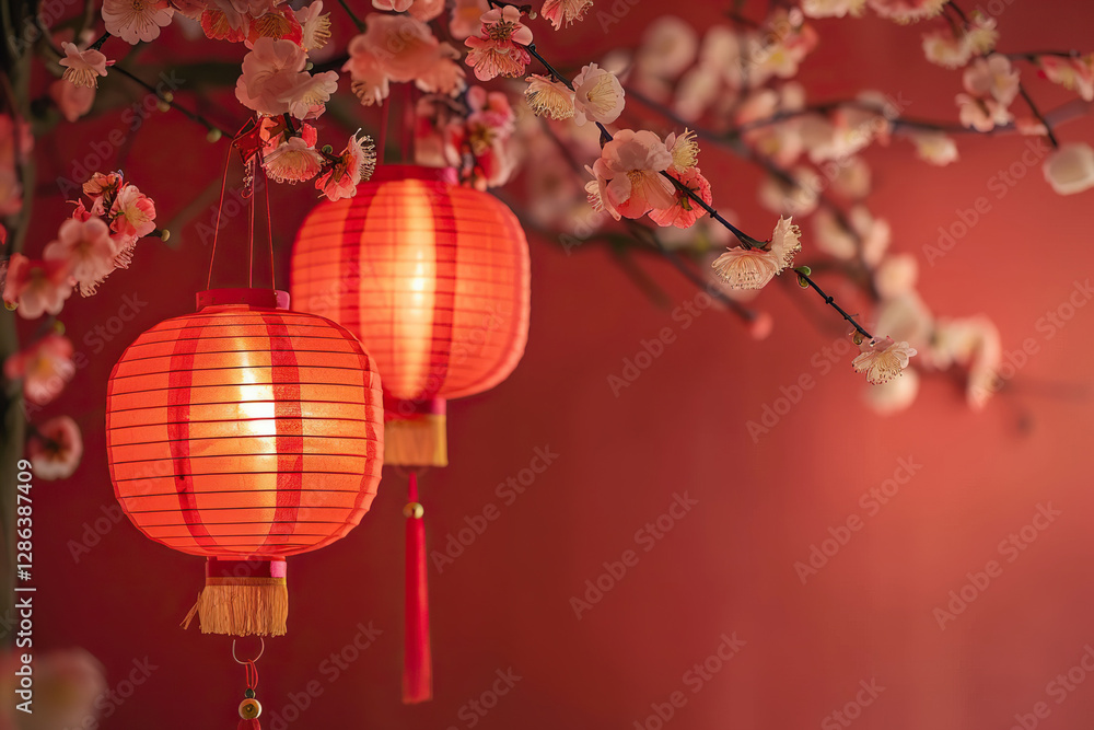 Obraz premium Beautiful holiday composition for happy celebrate chinese festival of lanterns, abstract vivid composition consists of fictional unreal fantastic vision on background