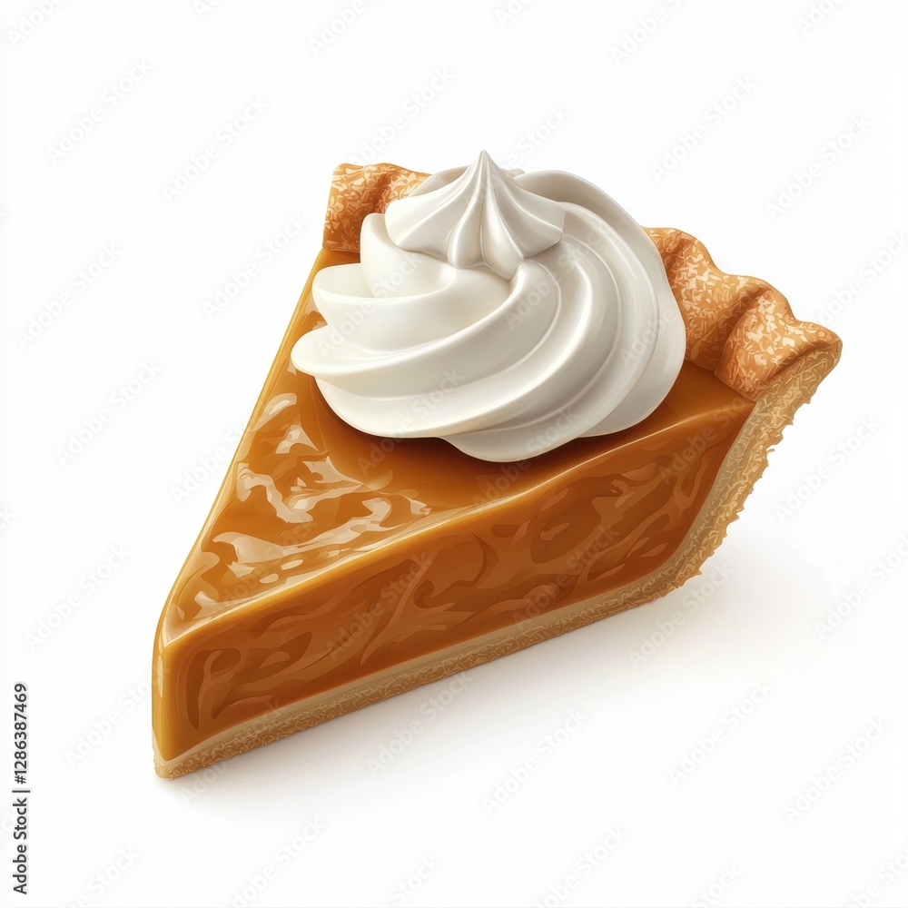 Pumpkin pie slice with whipped cream on top isolated on white background Pumpkin pie slice with whipped cream on top isolated on white background
