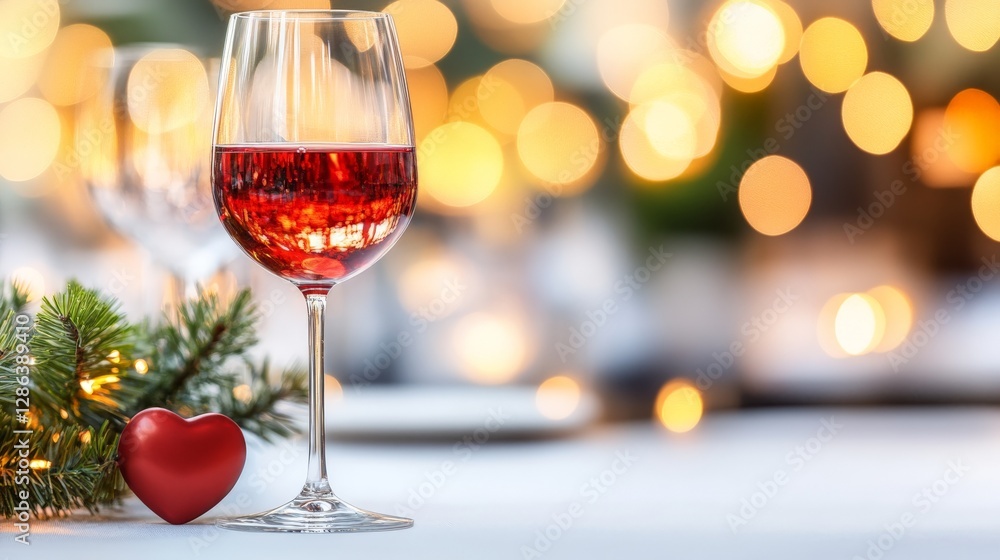 Elegant glass of red wine placed on a table with blurred golden bokeh lights in background creating sophisticated festive and celebratory atmosphere perfect for romantic dinners and special occasions Elegant glass of red wine placed on a table with blurred golden bokeh lights in background creating sophisticated festive and celebratory atmosphere perfect for romantic dinners and special occasions