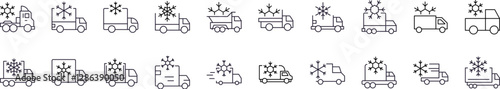 Delivery Truck with Snow Line Icon Pack. Outline Signs for Graphic and Web Design, Apps, Adverts, Various Cards