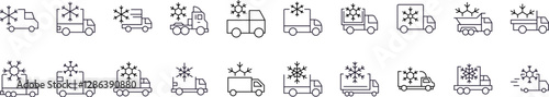 Delivery Truck with Snow Modern Outline Style Icons for Design, Cards, Apps, Social Networks