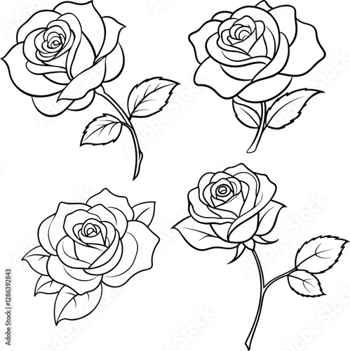 Wallpaper Mural Elegant Rose Line Art Vector Set- A Perfect Design for Minimalist and Detailed Floral Art Lovers Torontodigital.ca
