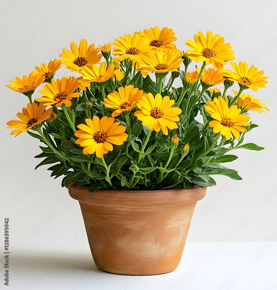 Lively pot overflowing with bright yellow flowers that add cheer to any outdoor setting Lively pot overflowing with bright yellow flowers that add cheer to any outdoor setting
