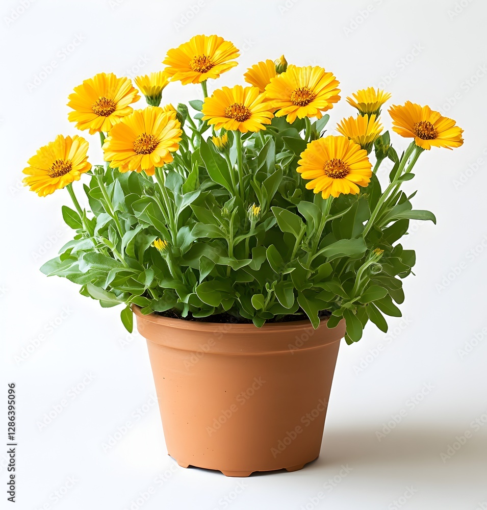 Charming pot filled with cheerful yellow flowers perfect for brightening up any space Charming pot filled with cheerful yellow flowers perfect for brightening up any space