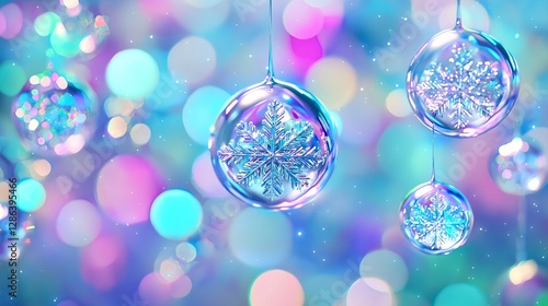 Christmas Snowflake Ornaments on Bokeh Background, Holiday Season