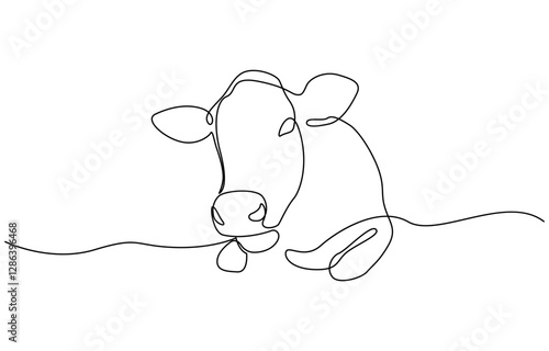 Continuous one line drawing dairy cow. Cattle. Dairy industry, Cow in continuous one line drawing. Single line art draw of cow or bull. Editable vector.