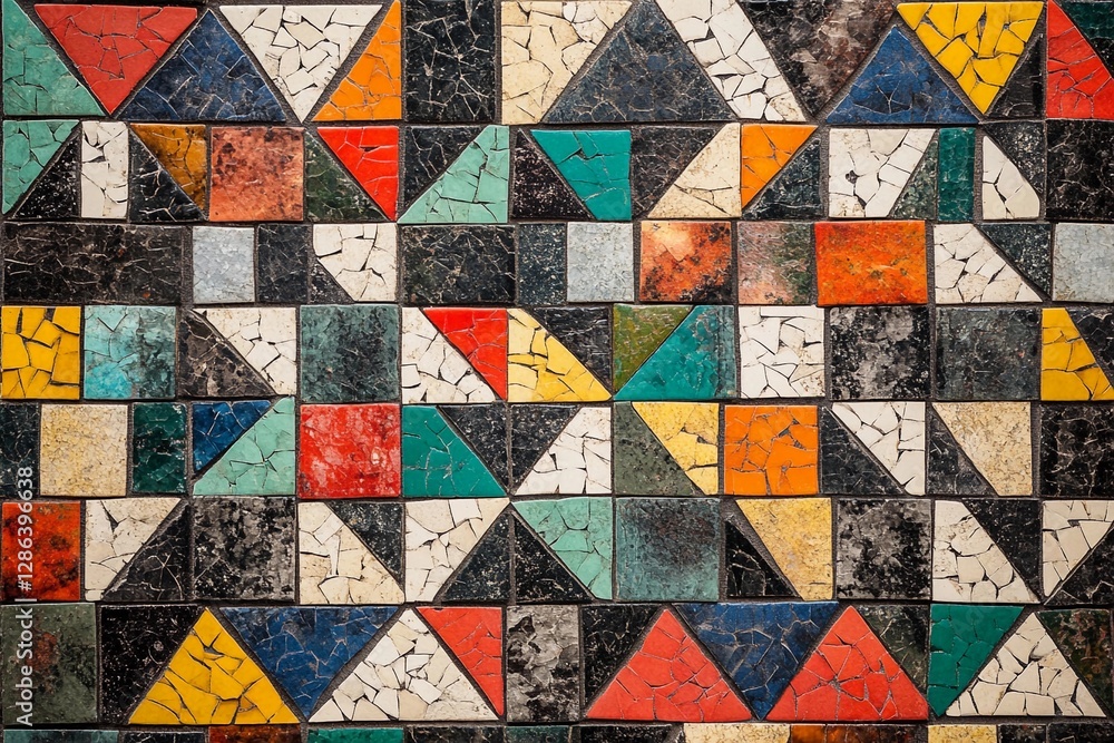 Colorful mosaic pattern featuring diverse geometric shapes in a vibrant design Colorful mosaic pattern featuring diverse geometric shapes in a vibrant design